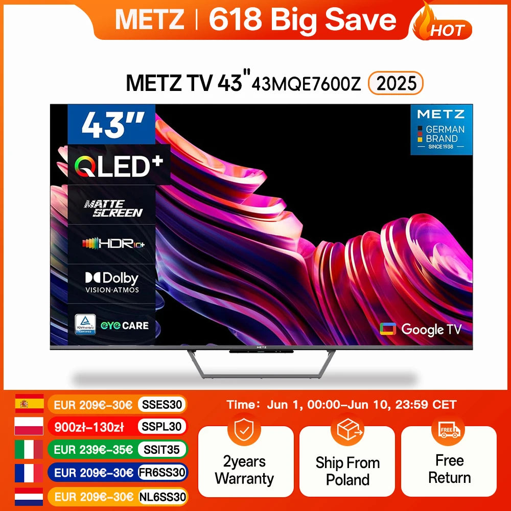 METZ 43MQE7600Z 43" QLED+ 4K Google TV