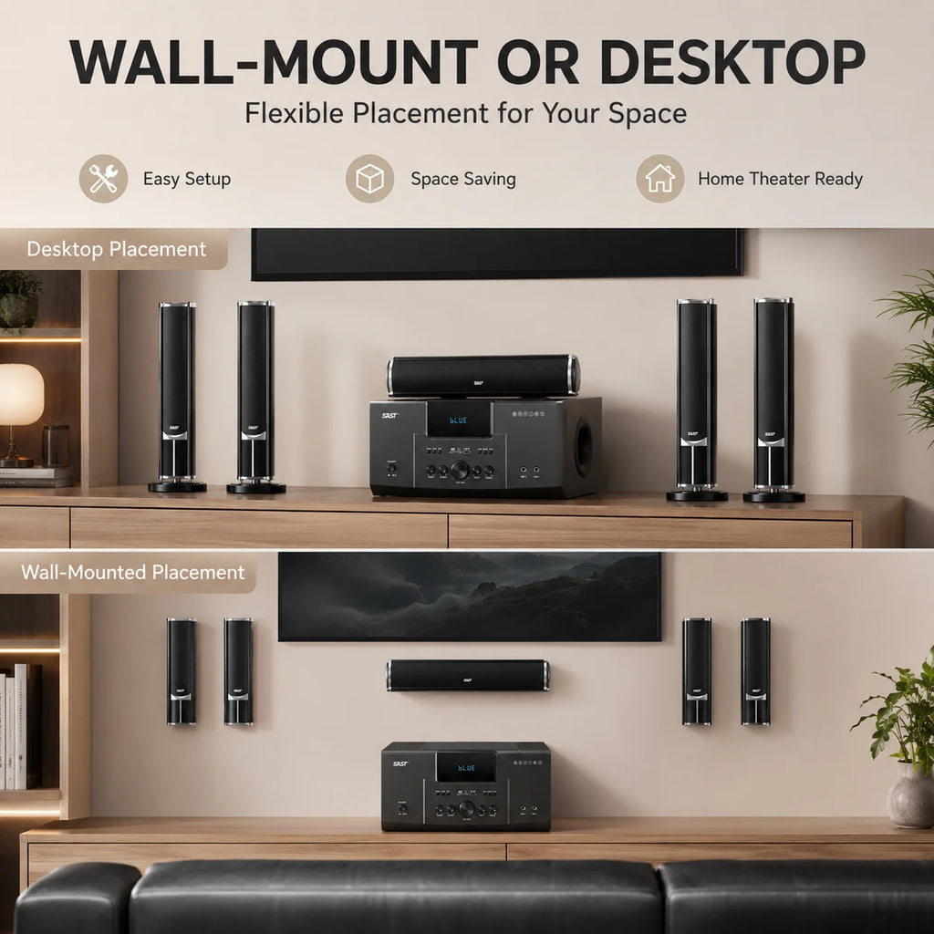 160W Home Theater 5.1 – Bluetooth Speaker 8 Inch Subwoofer Karaoke TV
