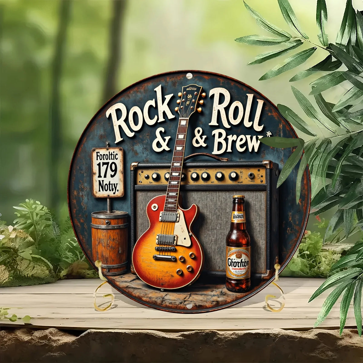 Rock & Roll Guitar Metal Sign - Retro Amplifier - Bar Wall Decor
