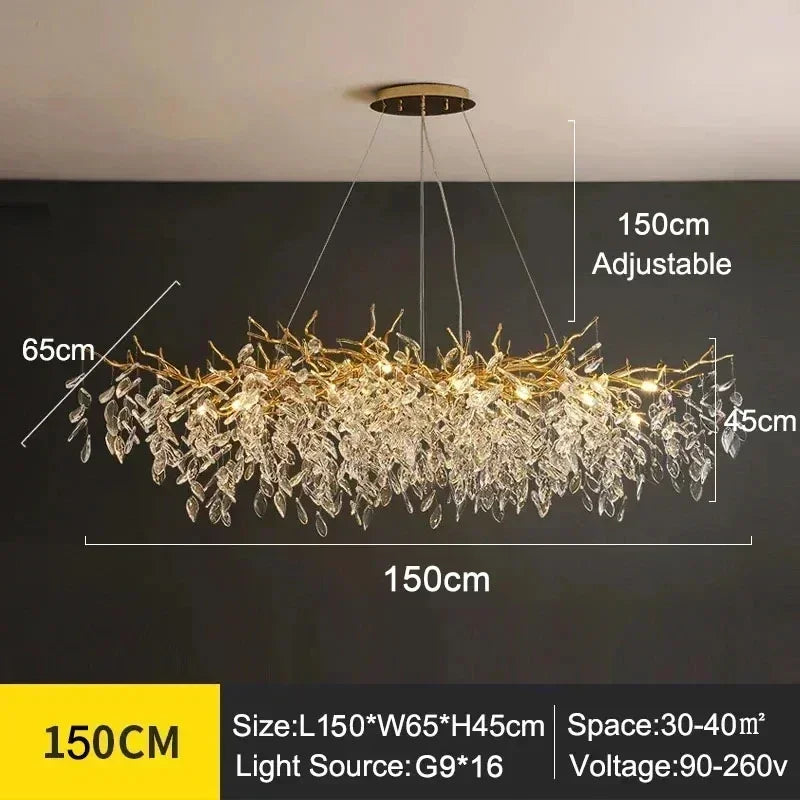 Luxury Crystal LED Chandelier – Round & Linear, Gold/Silver, Multiple Sizes