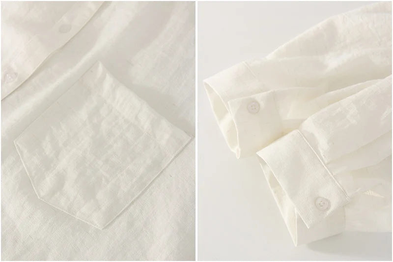 Streamgirl Summer White Linen Shirts For Women Oversized Long Sleeve Tops Lady Loose Basic Linen Tops Women Blue Shirts Oversize