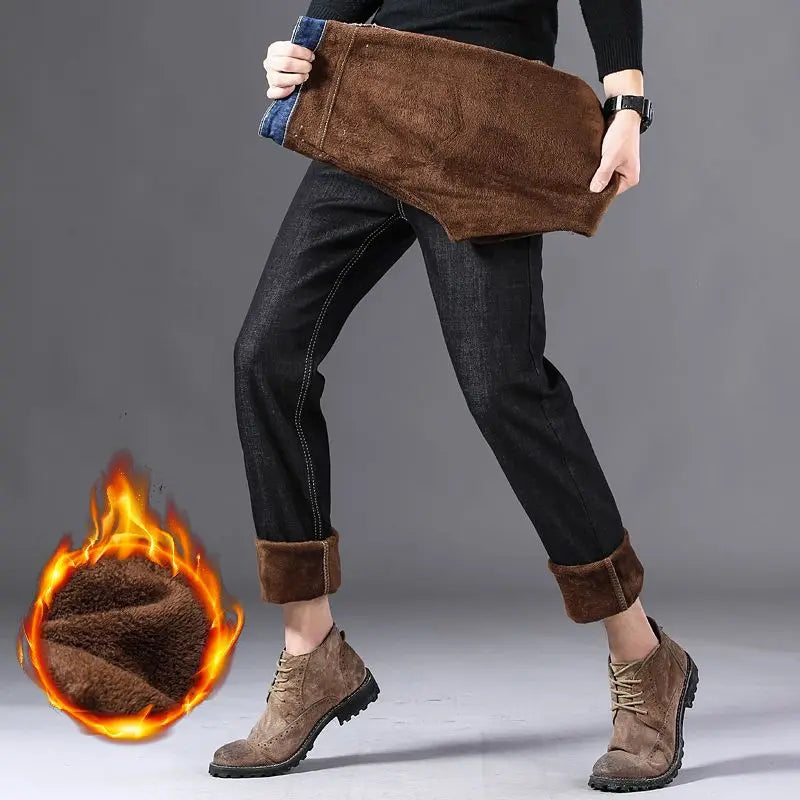 COLD DENIM - Men's Thickened Winter Jeans - Loose Straight Warm Denim Pants