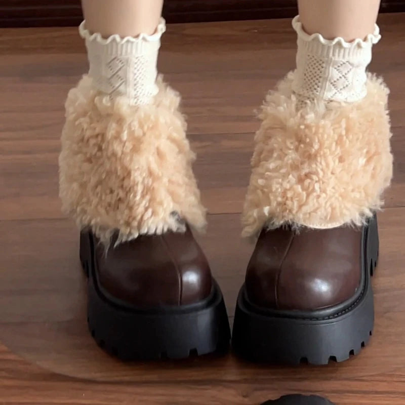 Fur-Lined Platform Ankle Boots – Square Heel