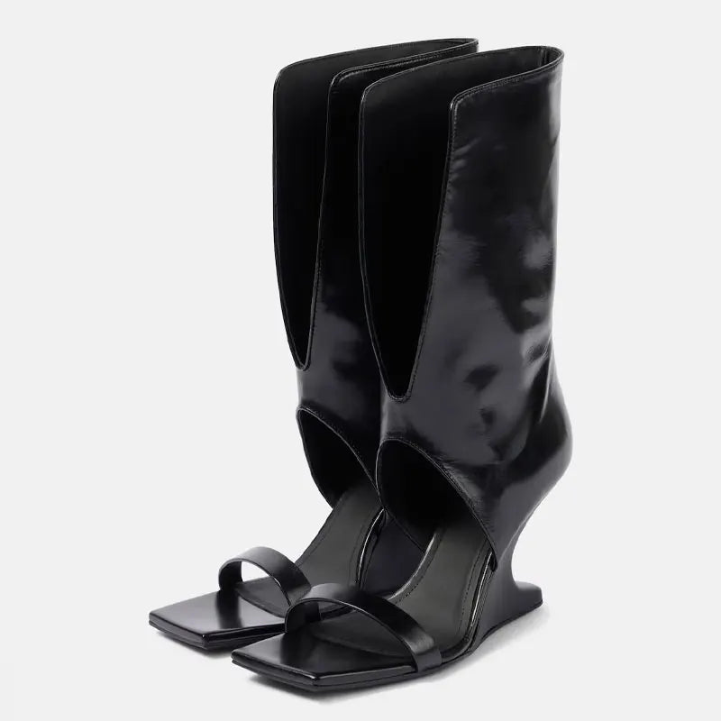 Summer New Square Toed Women's Sandals with Exposed Toes, Fashionable Fashion Show, Thick High Heels, Midsole Women's Cool Boots