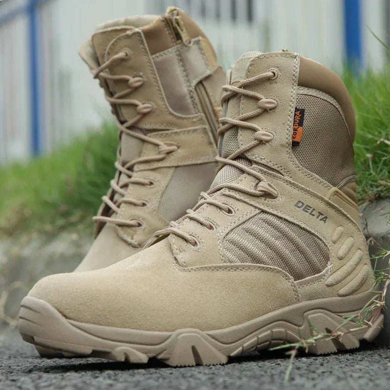 Men's Tactical Combat Boots - Zipper Waterproof Split Leather Military Ankle