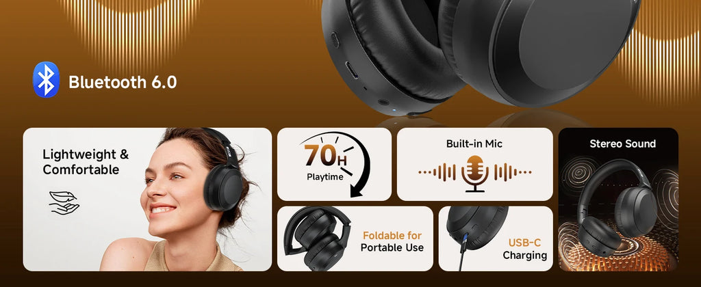 Acer OHR205 Wireless Headphones - Foldable Over-Ear, Multipoint