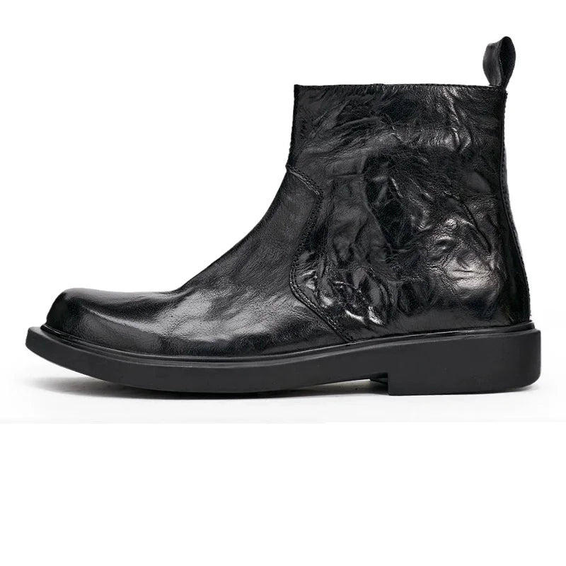 Men's Handmade Genuine Leather Chelsea Boots - Waterproof Side Zip Round Toe British Style