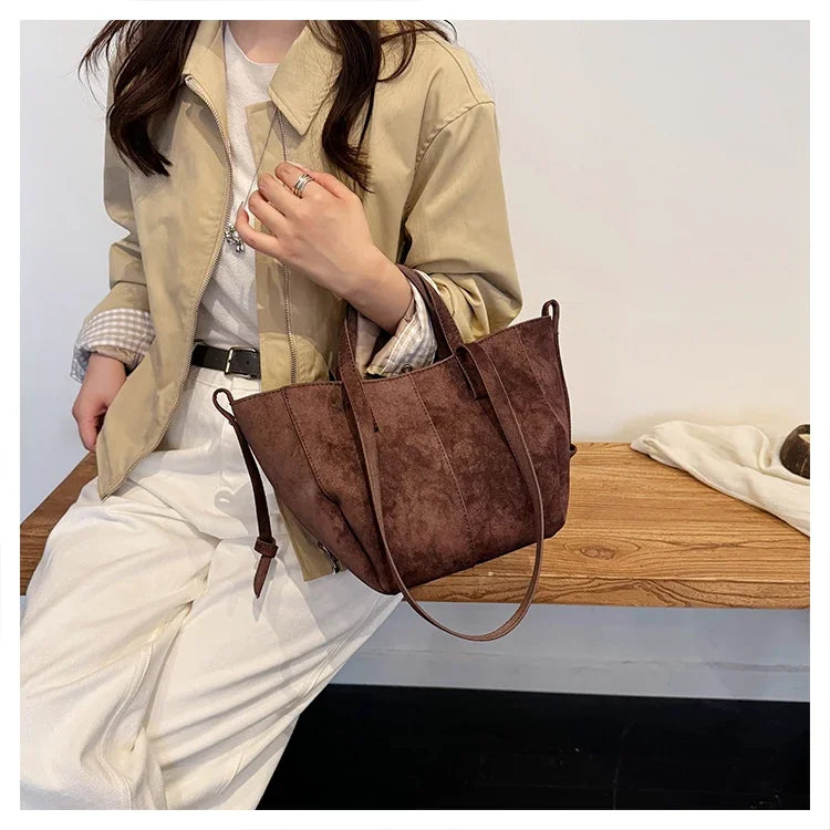 Light Luxury Solid PU Hasp Shoulder Bag for Women Commuting Frosted Leather Handbag 2026 Hot Sale Large Capacity Niche Tote Bags