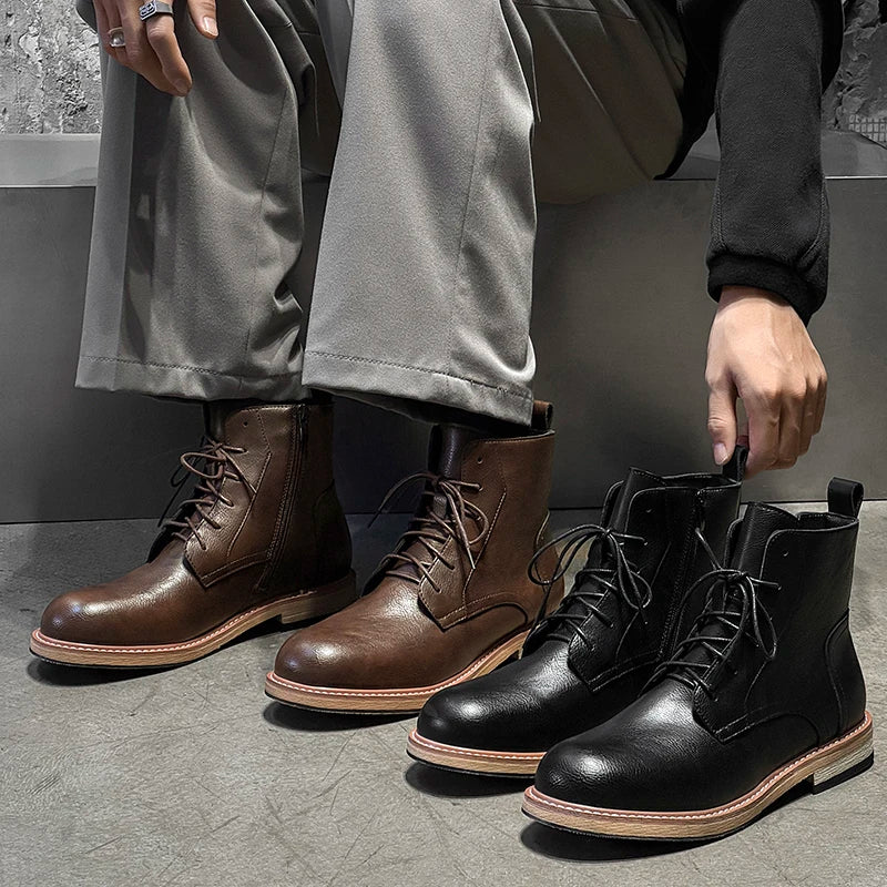 IRON RIDGE - Men's Vintage Ankle Boots - Lace Up, Side Zipper, Combat & Motorcycle Style
