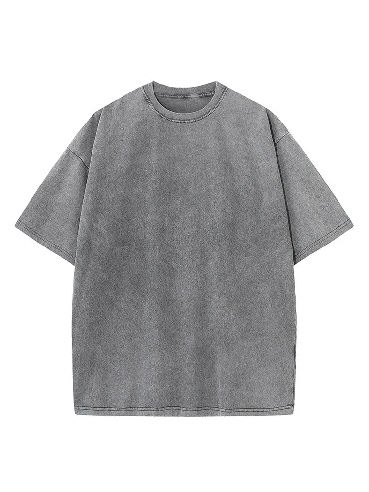 2026 Summer Washed T-Shirts 230G Heavy Cotton Vintage Faded Color Plus Size Unisex Basic Tee Short Sleeve Loose Workout Tops