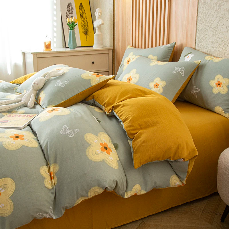 BLOOM & REST - Flower Printed Duvet Cover - Washed Cotton, Without Pillowcase