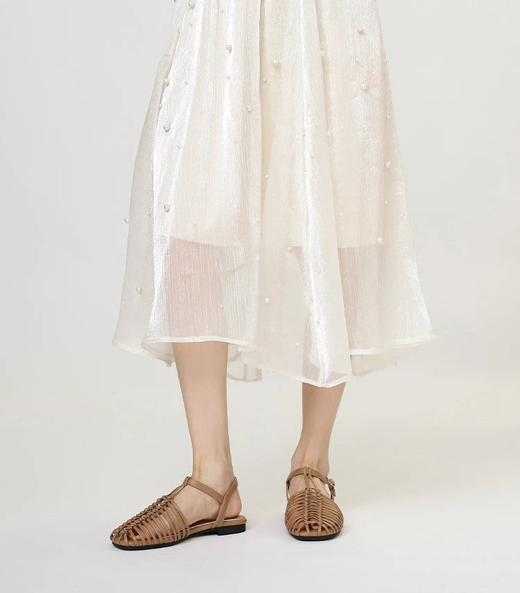 Band Flat Sandals Women Summer Round Toe Ankle Buckle Hollow Roman Sandal Plus Size Beach Shoe