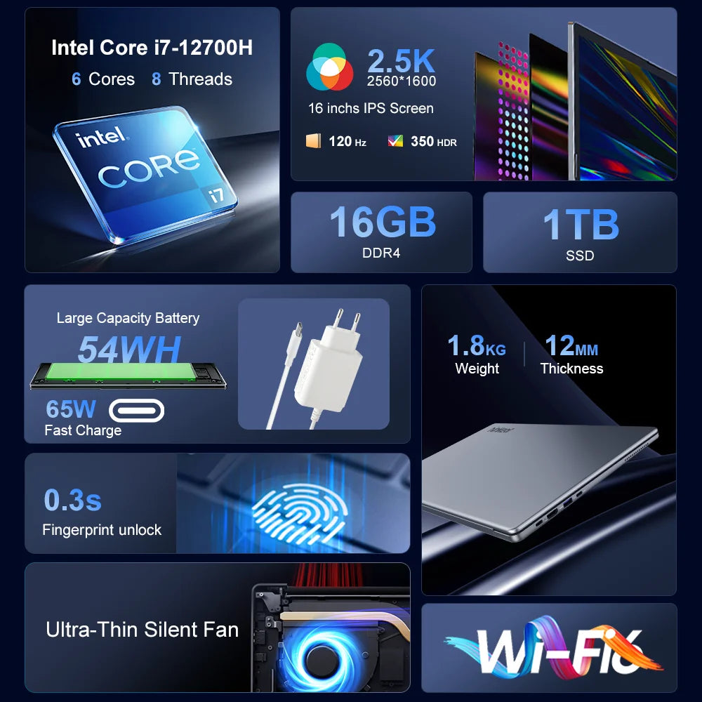 Ninkear N16 Pro 16" - 2.5K 120Hz Ultra HD Laptop for Work & Creation