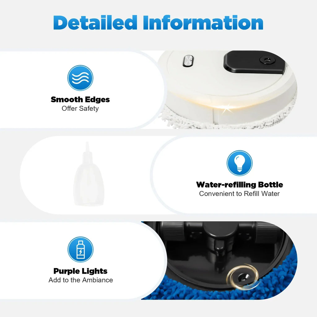 60min Cleaning Robot Mop 360° Sweeping Mopping Wet Dry