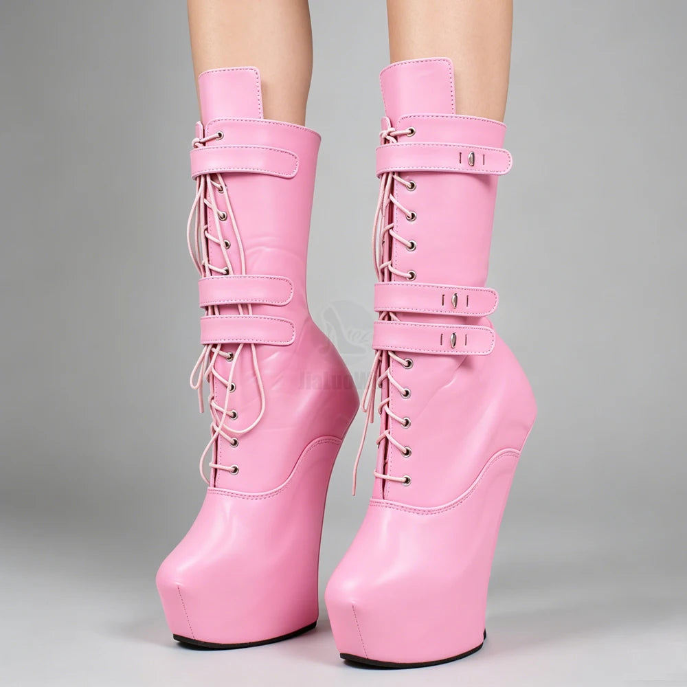 20cm Hoof Heel Ballet Boots – Platform Mid-Calf Zip