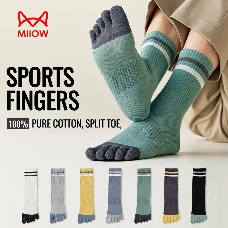 FIVE & FREE - Men's Cotton Five-Finger Socks - Antibacterial Sports Toe Socks