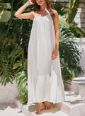 Vacation Spaghetti Strap Backless Maxi Dress for Women, Ruffle Hem Loose Crinkled Cotton Summer Beach Cami Sundress