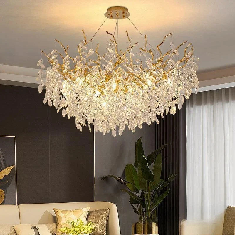 Luxury Crystal LED Chandelier – Round & Linear, Gold/Silver, Multiple Sizes