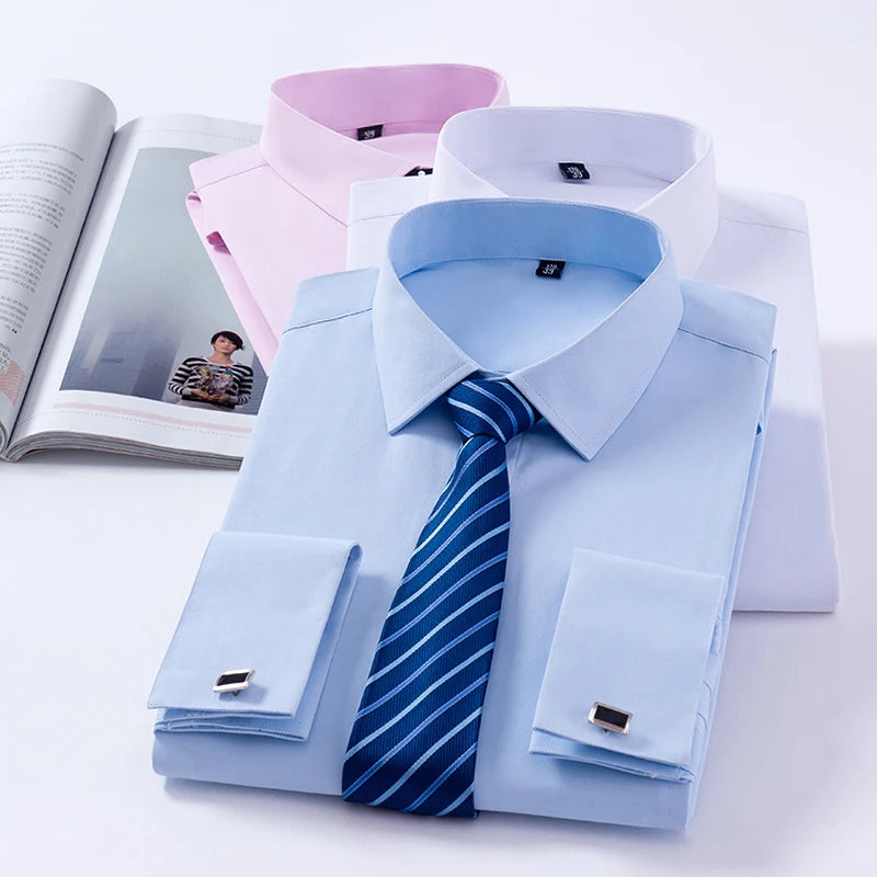 FRENCH CUFF - Men's Dress Shirt - Long Sleeve, Elegant England Style