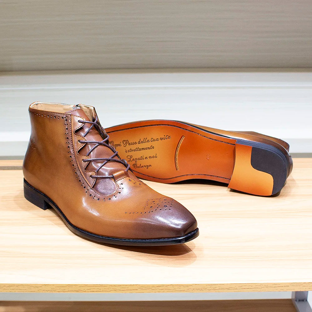Genuine Leather Ankle Boots - Lace Up Zip British Style Dress Oxford Pointed Toe