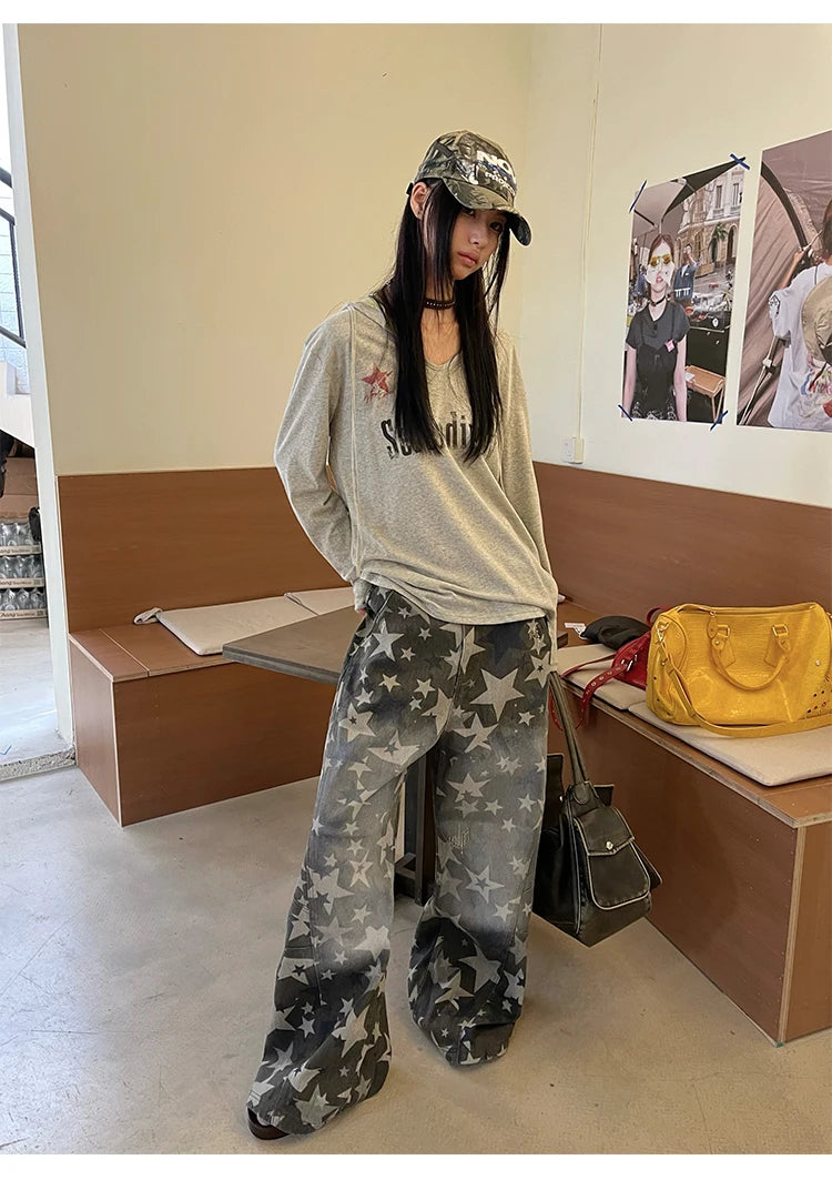 Genayooa Vintage Graphic Tops Women Long Sleeve Y2k Japanese T Shirt With Hooded Streetwear American Retro Grunge Tops E-girls