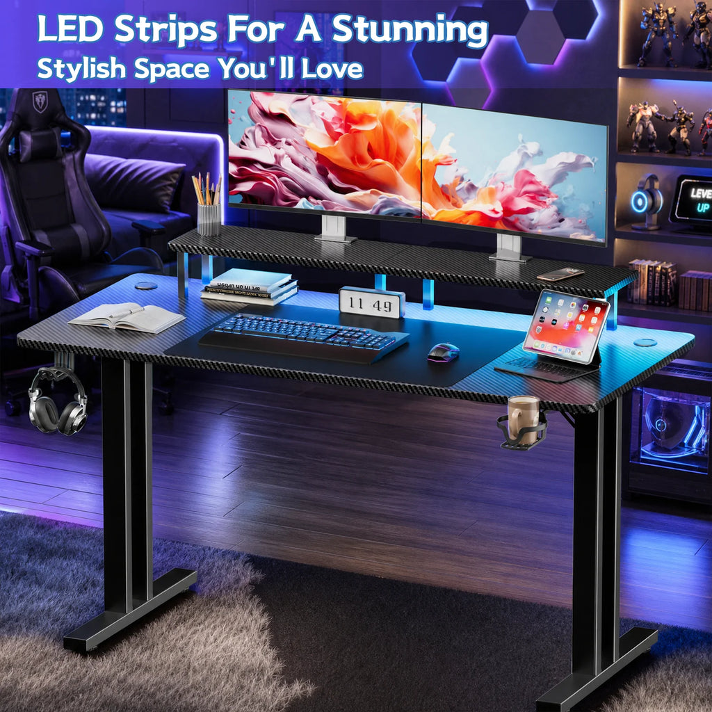 RGB Gaming Desk - LED Riser - Carbon Fiber Surface