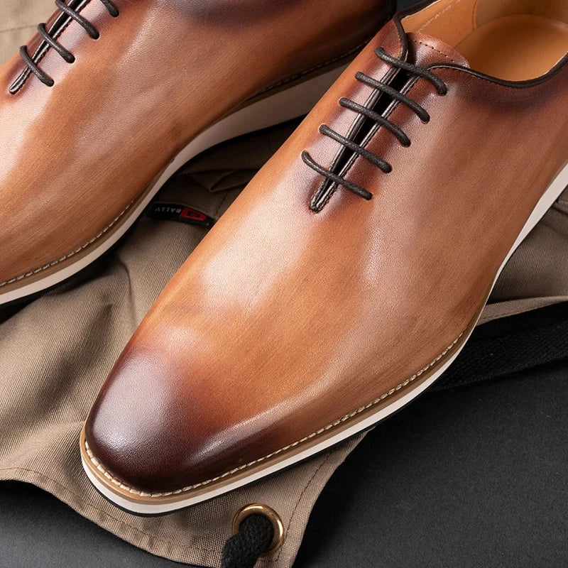 Men's Genuine Leather Oxford Shoes - Handmade Pointed Toe Business Lace-Up