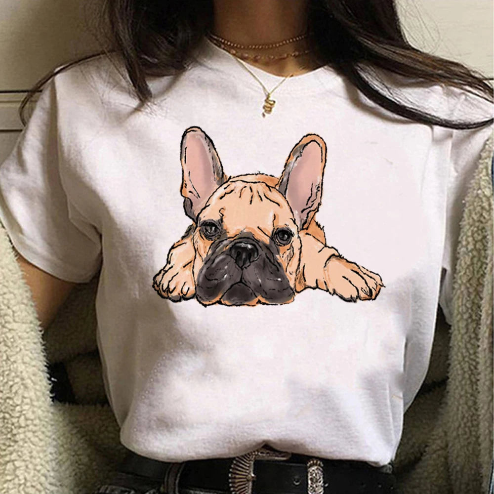 French Bulldog t shirt women graphic Tee girl Japanese clothes