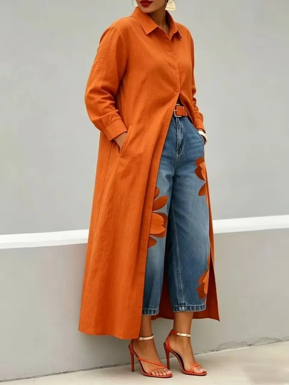 Floral Print Wide Leg Jeans - High Waist