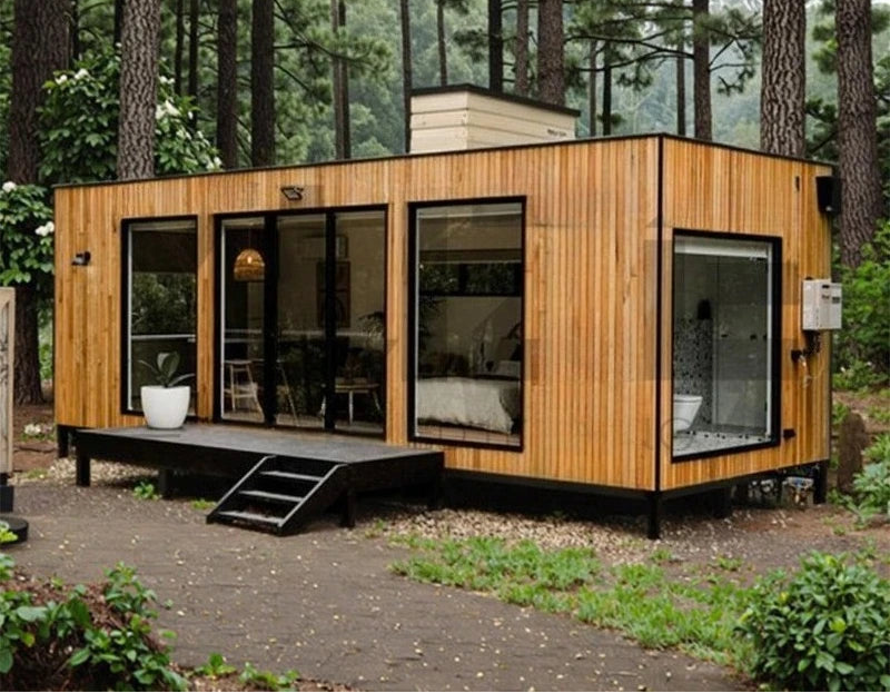 Wood Cladding Container House - Glass Cabin Forest Homestay Holiday Home