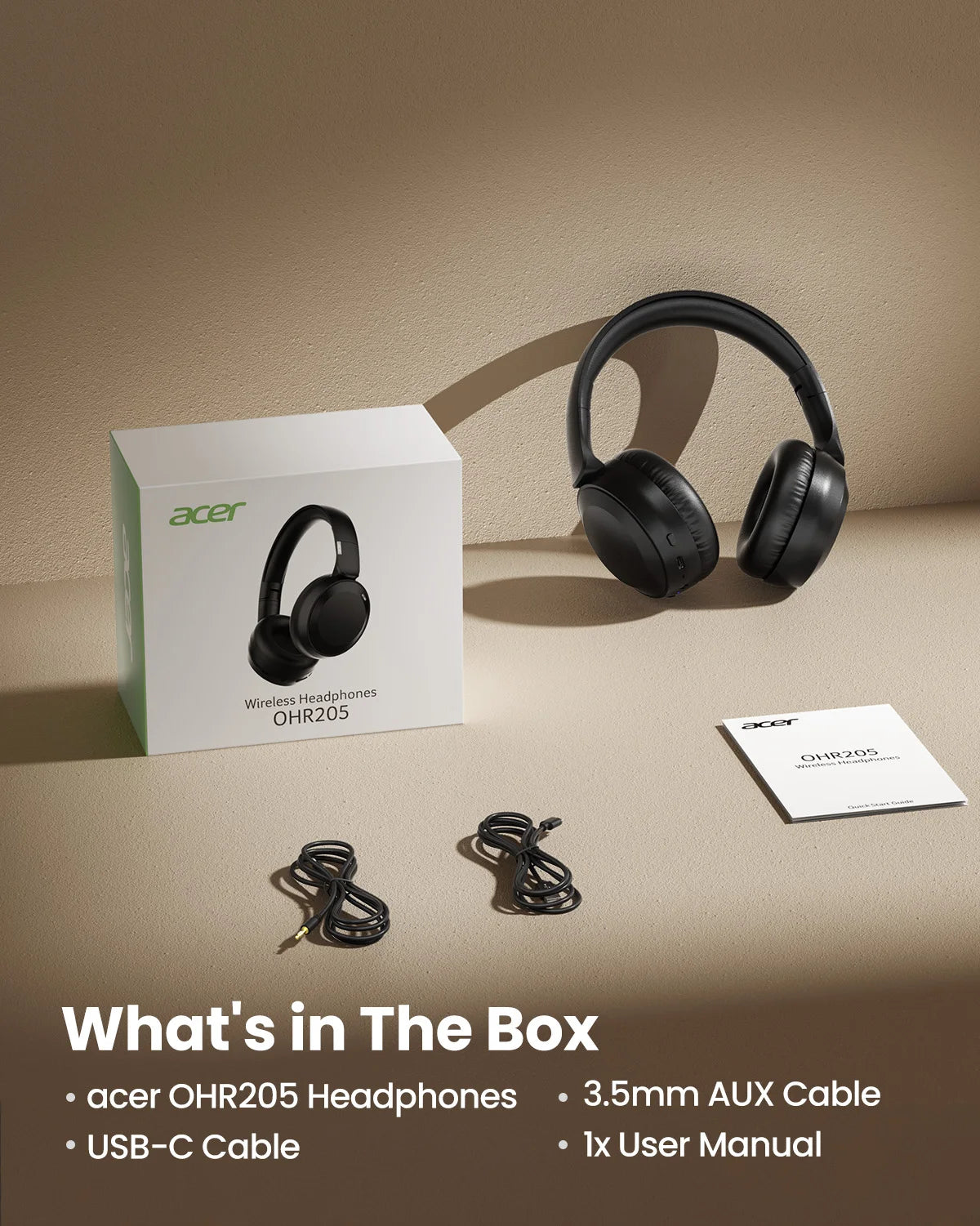 Acer OHR205 Wireless Headphones - Foldable Over-Ear, Multipoint
