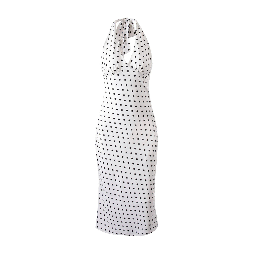 Tuularose Polka Dot Hanging Neck Long Dress Women Elegant Strapless Sexy Lace-up Sleeveless Backless Fashion Club Party Dresses