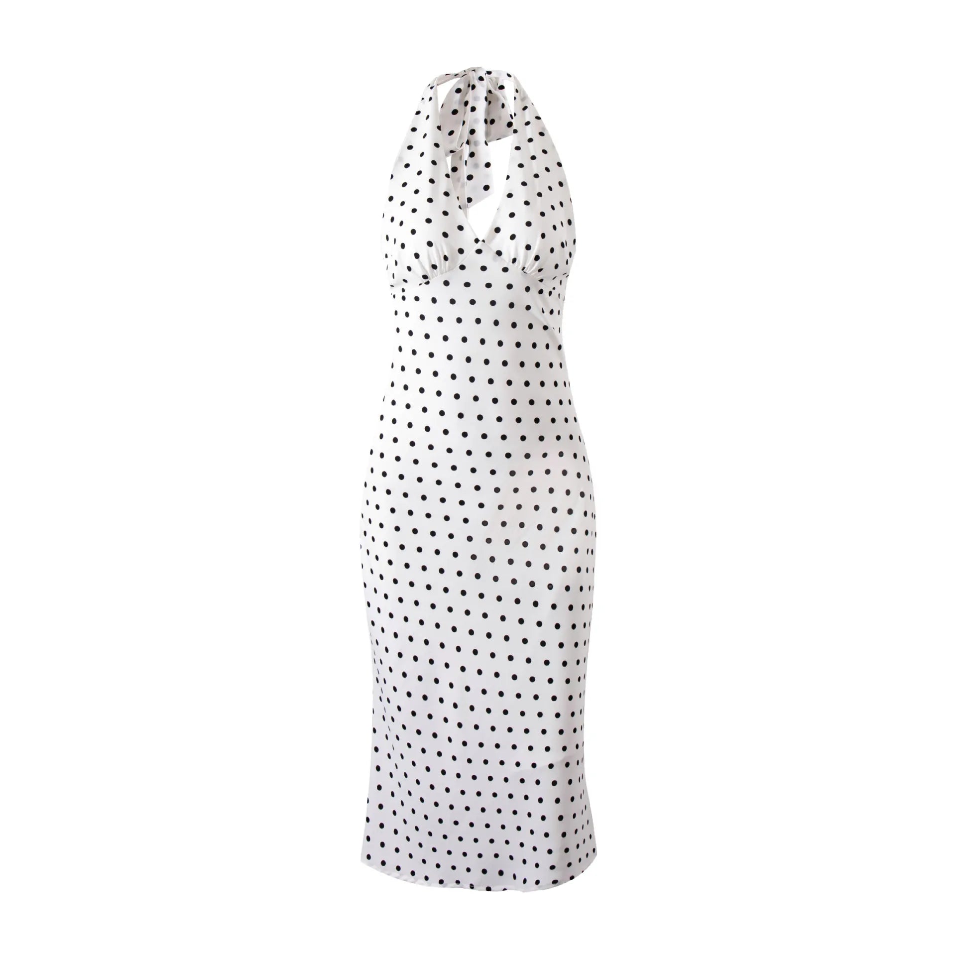 Tuularose Polka Dot Hanging Neck Long Dress Women Elegant Strapless Sexy Lace-up Sleeveless Backless Fashion Club Party Dresses