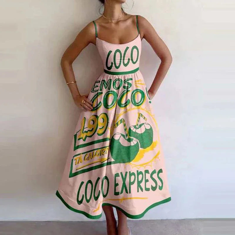 Retro Luxury Sardines Dress For Women Sexy Hand-Painted Printed Elegant Vest Summer 2025 Ladies Tight Chic Strap Long Dress
