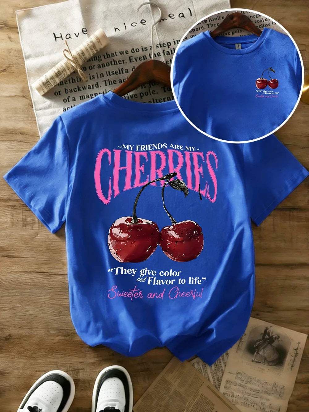 Summer Sweeter Cherries Prints T-Shirts Womens Cotton Oversized T Shirts Basic O-Neck Short Sleeve Tops Casual Woman Clothes