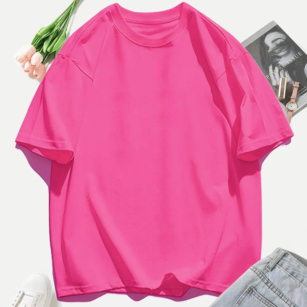 Woman 100% Cotton T Shirts Solid Color Casual T-Shirt O-Neck Summer Tops For Women Fashion Oversized Female Sportswear