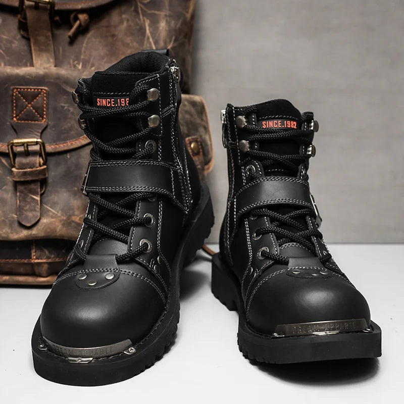 Men's Punk Rock Knight Boots Metal Rivets - Leather Motorcycle Winter EU 38-46