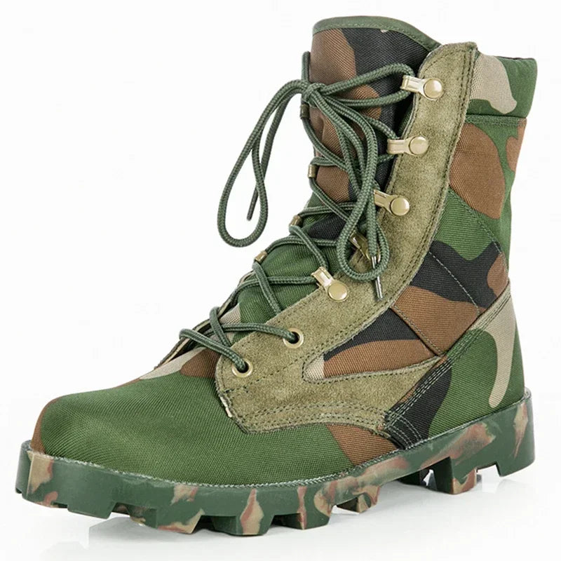 Tactical Camo Combat Ankle Boots - Outdoor Hiking Work Boot Panama Sole Flat