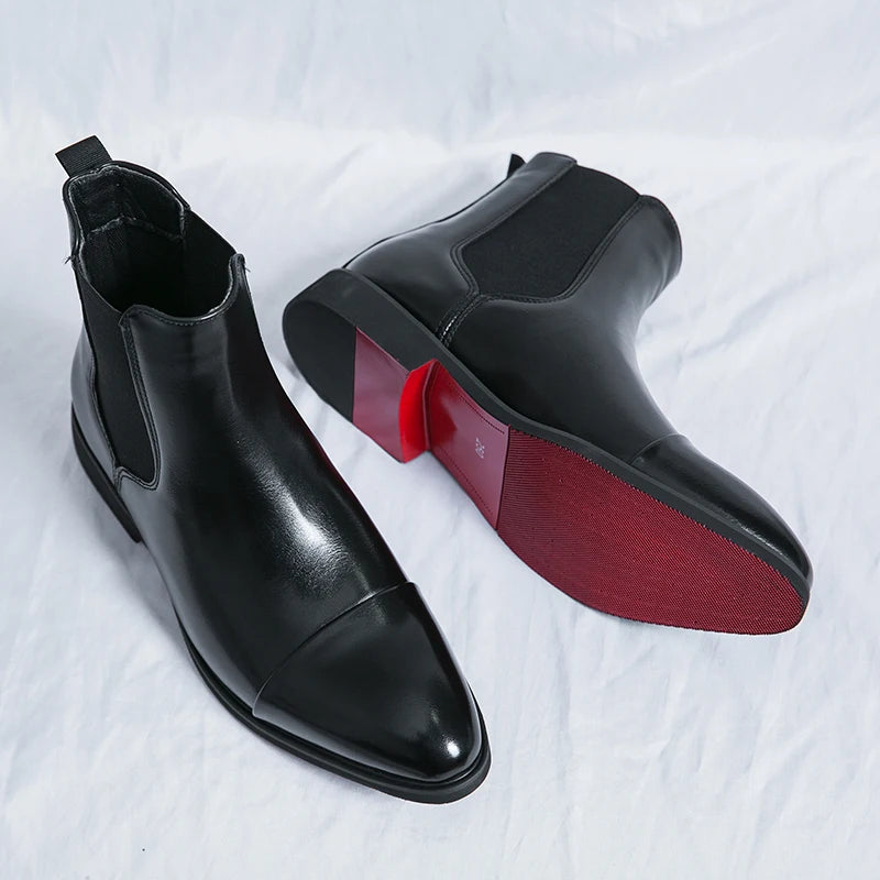 Men's Chelsea Boots - Slip-On Business Ankle Boots Round Toe Low Heel