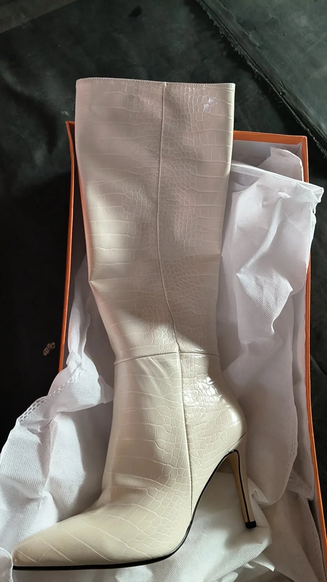 Croc-Embossed Knee-High Stiletto Boots