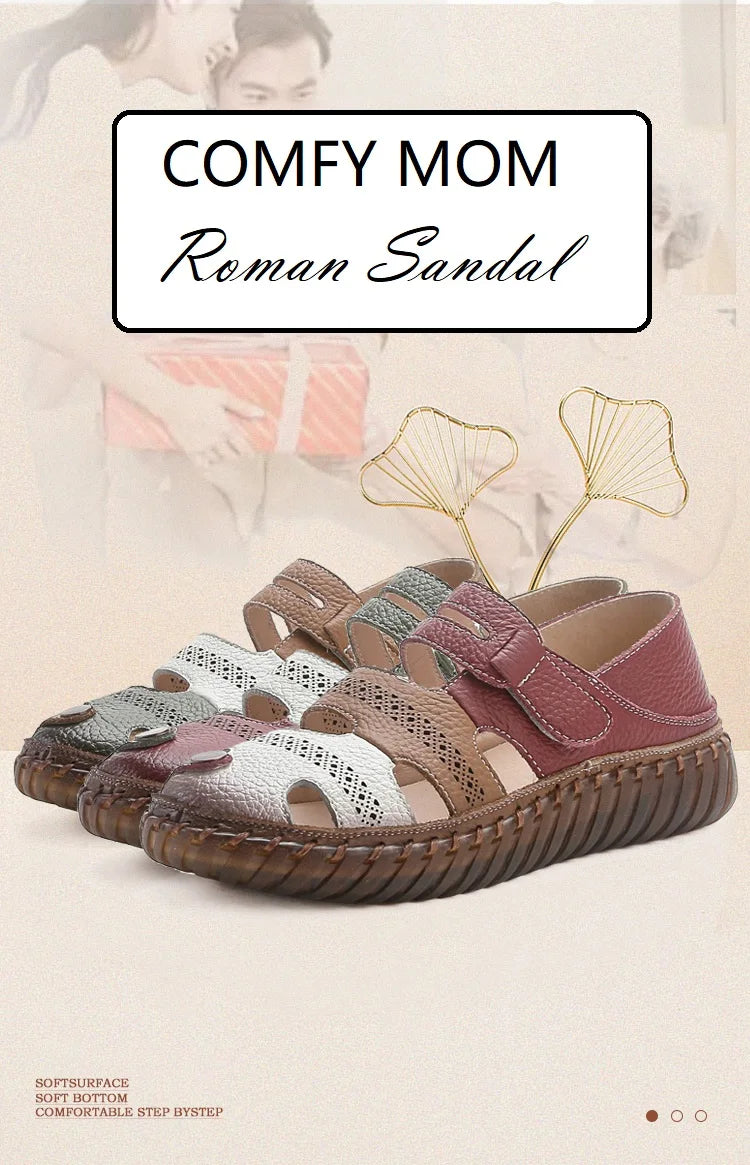 New patches gladiator sandals women's handmade bohemian shoes big size 43 woman real leather sandal ladies patchwork strap flats