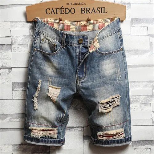 2026 New Men's Vintage Ripped Jeans Short, Streetwear Hole Slim Denim Shorts Male Brand Clothes Size 28-30 31 32 33 34 36 38