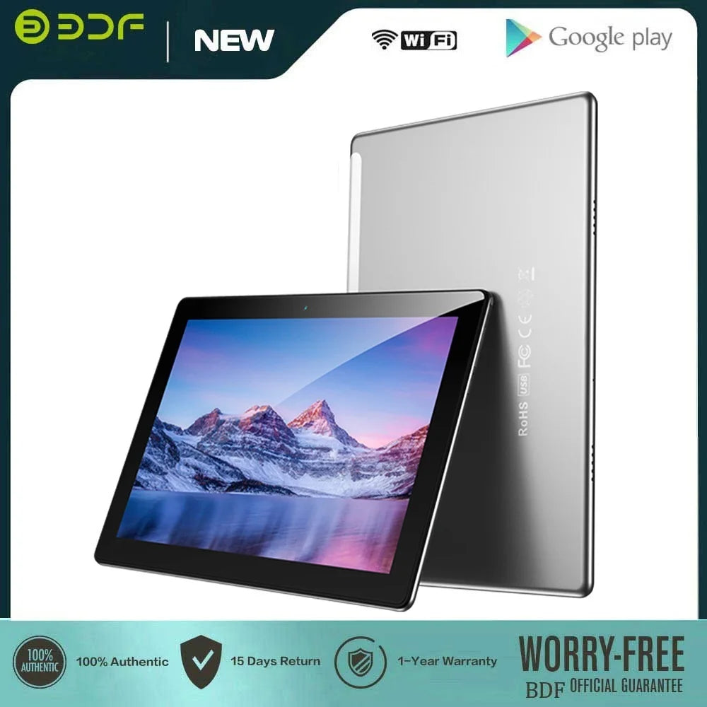 BDF 10.1" Android Tablet - 4GB+64GB, Dual SIM Phone Call, Octa-Core