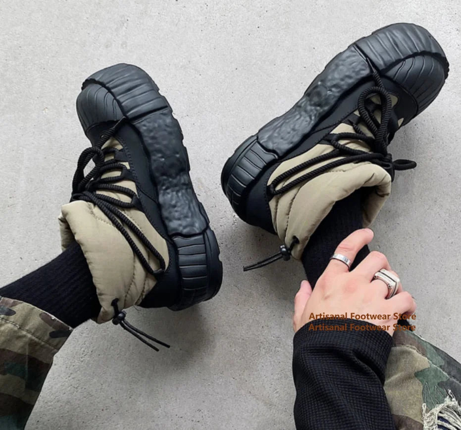 Men's Plush-Lined Snow Boots - Height Increasing Thick Sole Round Toe High Top