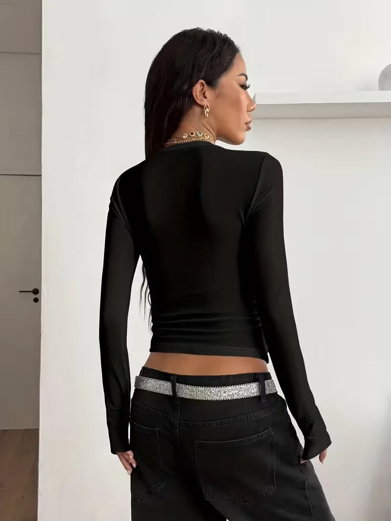 Ladies' Spring/Summer Retro Style Music Road Printed Long Sleeve T-shirt