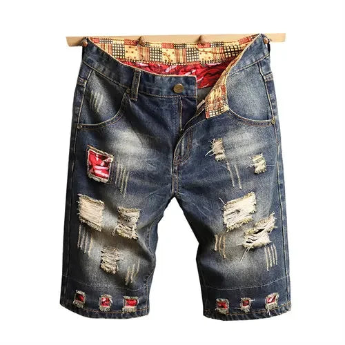 2026 Summer Men's Blue Ripped Jeans Shorts Fashion Casual Denim Shorts Asian Size 28-34 36 38 40 Men's Slacks, 2025 New