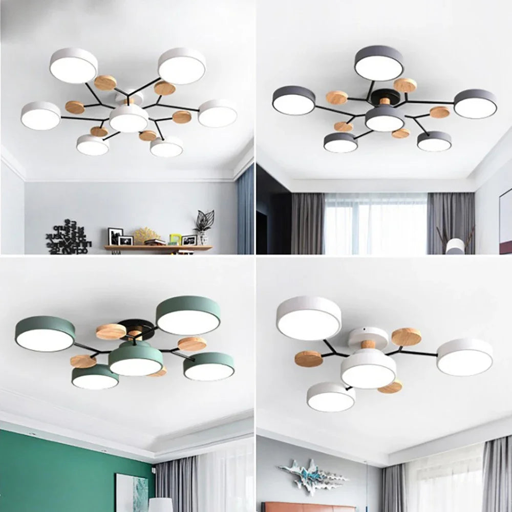Macaron Wood Ceiling Light – 6 Colors, 1–7 Heads