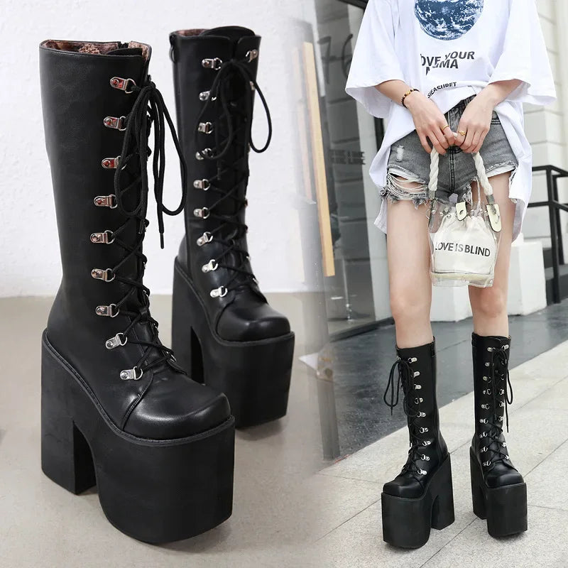 Extreme High Heel Punk Knee-High Boots – Thick Platform