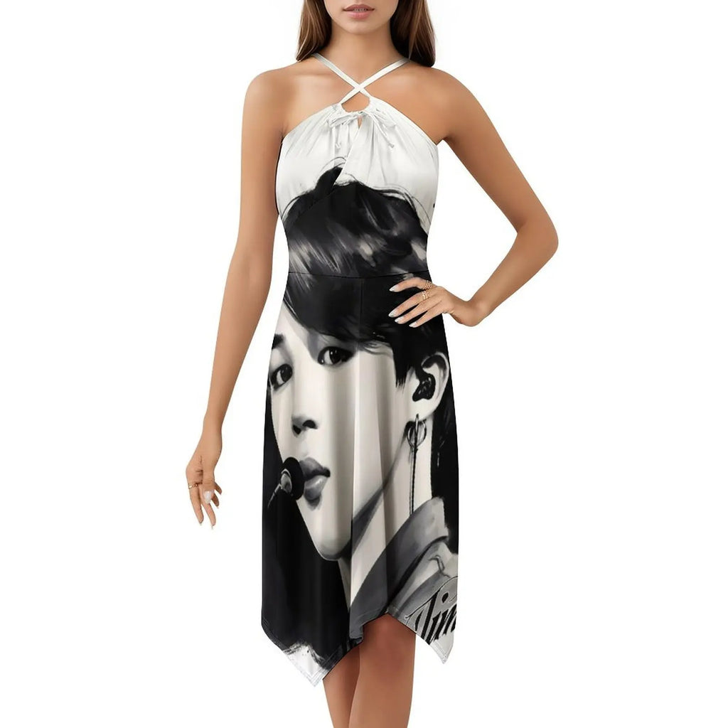 Jimin From Boys By Hello K-Pop Sexy Vacation Dress For Women Beach Party Birthday Mini Dress Black And White B W Ink Black Ink