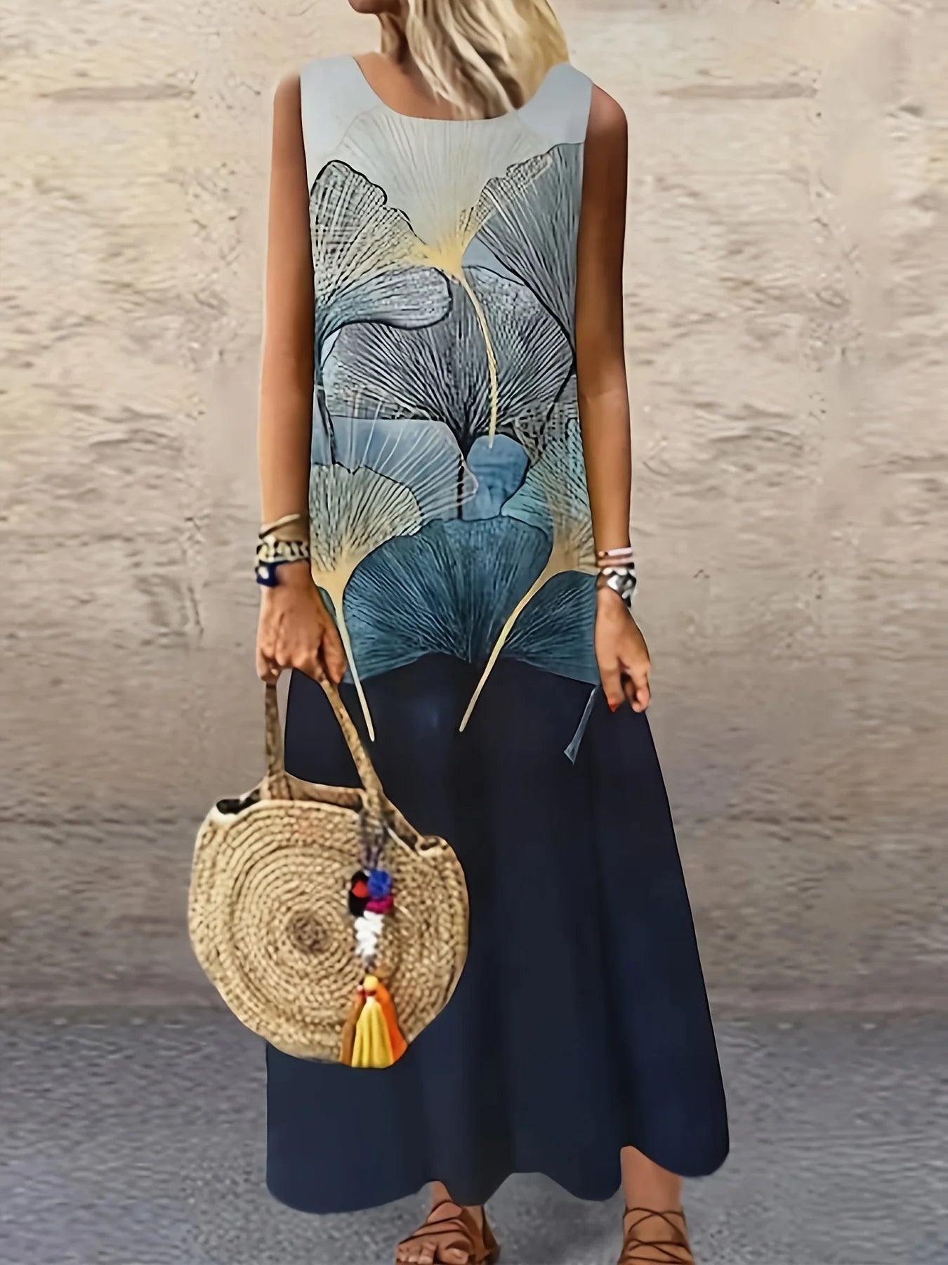 NEW Spring and Summer Vacation Style Paisley Pattern Women's Long Skirt Loose Sleeveless Fit Suitable Crew Neck Sleeveless Dress